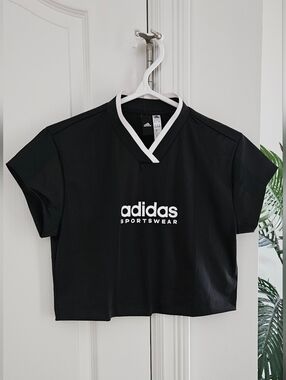 Adidas Black V-Neck Tee with White Trim